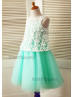 Turquoise Tulle Ivory Lace Two Piece Flower Girl Dress 